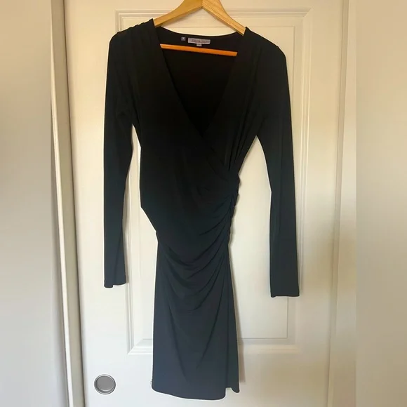 princess polly baby blue dress Jennifer Lopez Dresses | Jennifer Lopez Black Long Sleeve Short V Neck Wrap Dress Size Small | Color: Black | Size: S